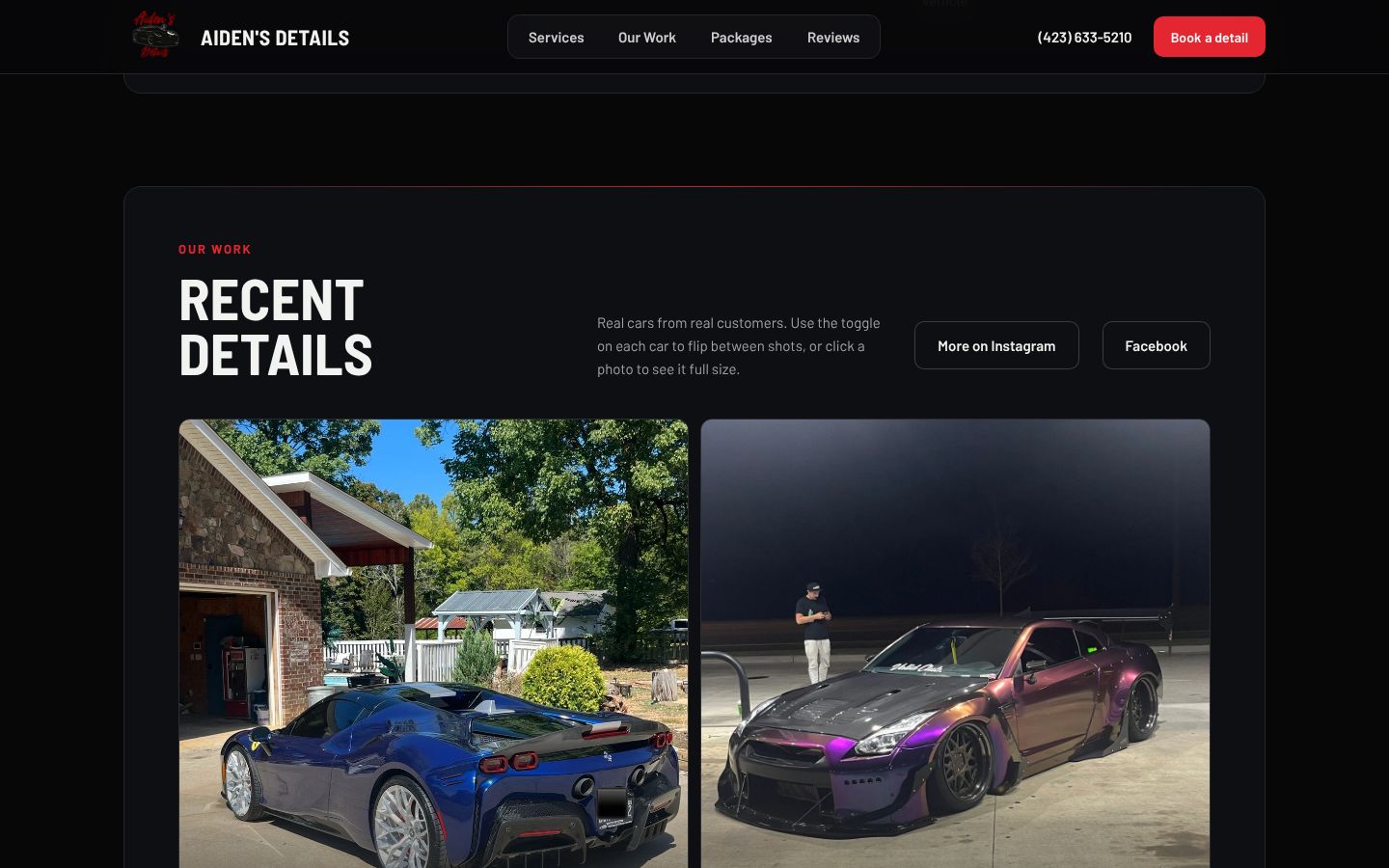 Aiden’s Details website on desktop