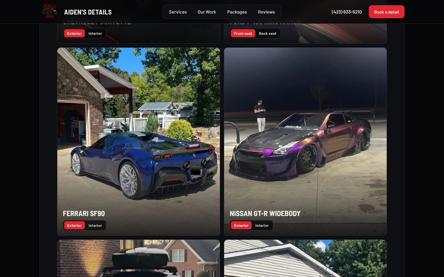 More of the Aiden’s Details website on desktop