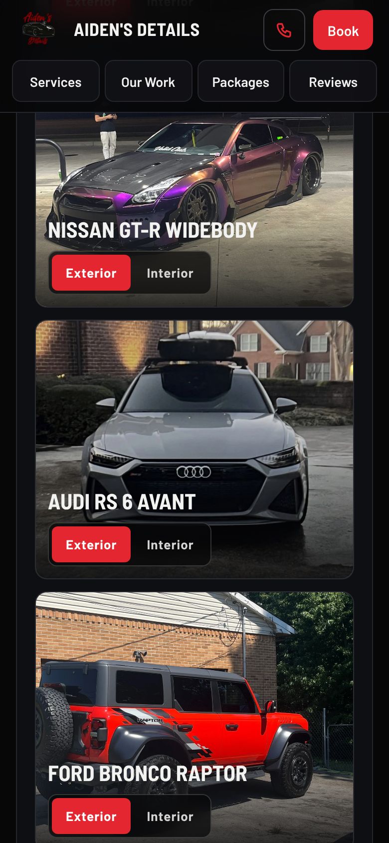 Aiden’s Details website on a phone, screen 2