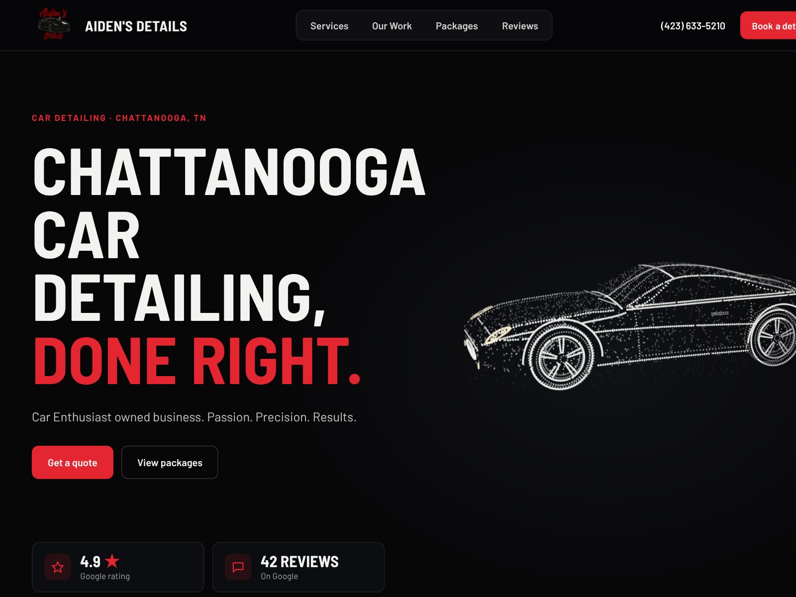 Aiden’s Details car detailing website built by Emmett